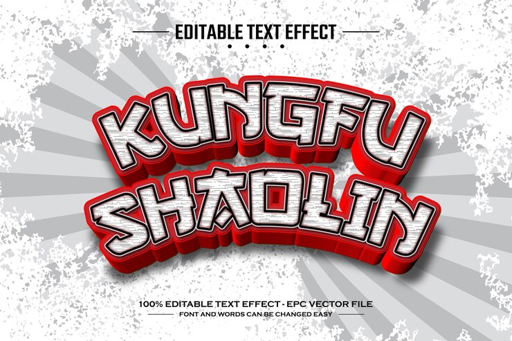 Vector plantilla de efecto de texto editable en 3d de kung fu shaolin