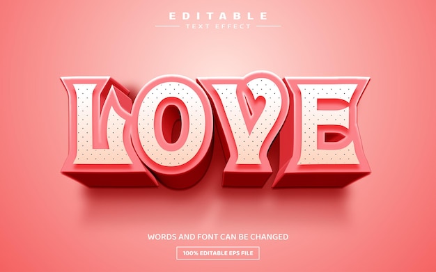 Plantilla de efecto de texto editable 3d love