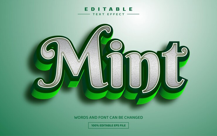 Vector plantilla de efecto de texto editable 3d de menta