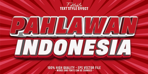 Plantilla de efecto de texto editable 3d pahlawan indonesia