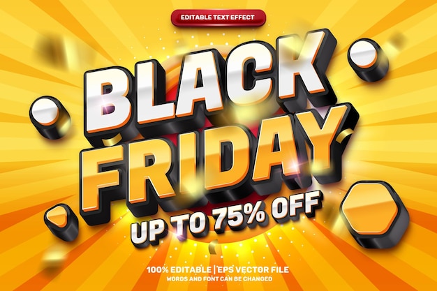 Plantilla de efecto de texto editable 3d Super Black Friday Sale Promo con insignia de venta y confeti