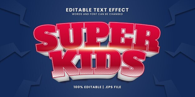 Plantilla de efecto de texto editable 3d de super kids