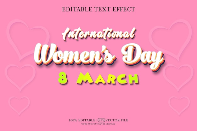 plantilla de efecto de texto editable 3D de vector de tarjeta de feliz día de la mujer