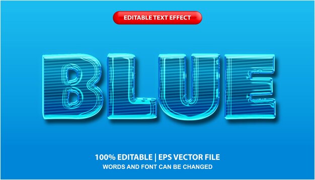 Plantilla de efecto de texto editable azul, tipografía de estilo de fuente de efecto azul brillante en negrita