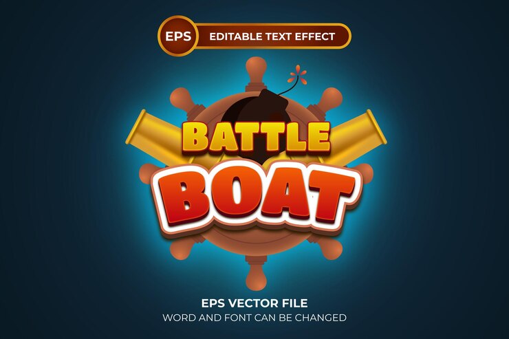 Vector plantilla de efecto de texto editable de barco de batalla juego de logotipo de barco de batalla