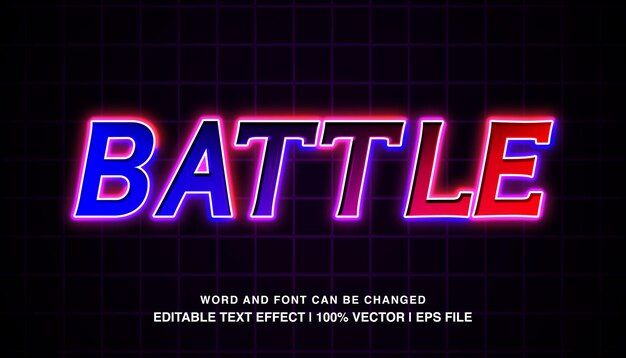 Plantilla de efecto de texto editable de batalla tipo de letra de estilo futurista con brillo de neón