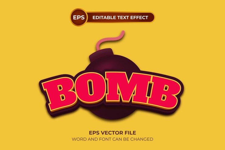 Vector plantilla de efecto de texto editable de bomba