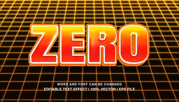 Plantilla de efecto de texto editable cero Tipo de letra de estilo retro con brillo de neón naranja en negrita 3d