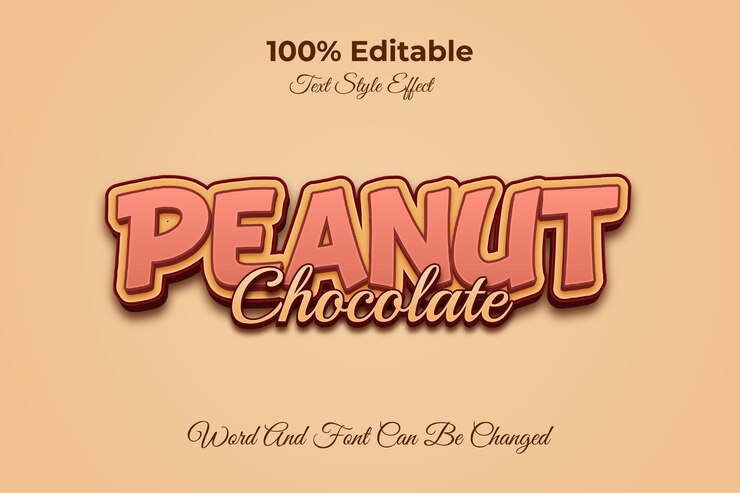 Vector plantilla de efecto de texto editable de chocolate con maní