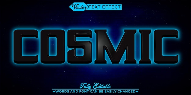Plantilla de efecto de texto editable cósmico azul cromo