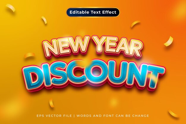 Vector plantilla de efecto de texto editable con descuento de año nuevo