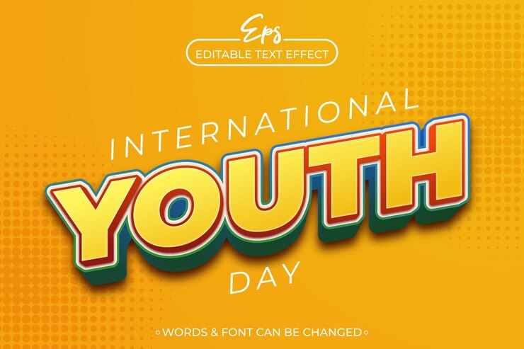 Vector plantilla de efecto de texto editable para el día internacional de la juventud