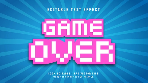 Plantilla de efecto de texto editable de dibujos animados en 3D de Game Over con estilo de píxel