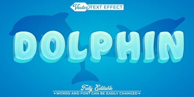 Plantilla de efecto de texto editable de dibujos animados azul Aqua Dolphin Vector