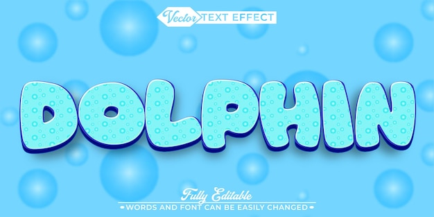 Plantilla de efecto de texto editable de dibujos animados azul Aqua Dolphin Vector