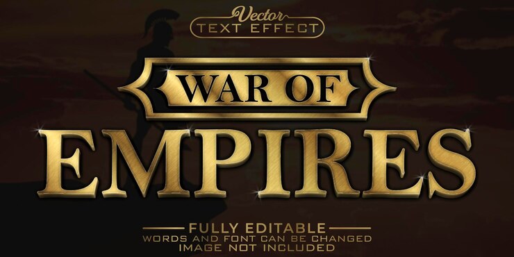 Vector plantilla de efecto de texto editable dorado de war of empires