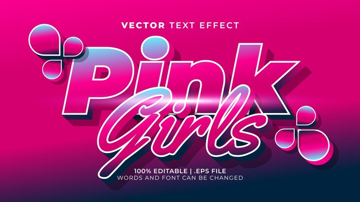 Vector plantilla de efecto de texto editable dulce de chicas rosadas estilo 3d