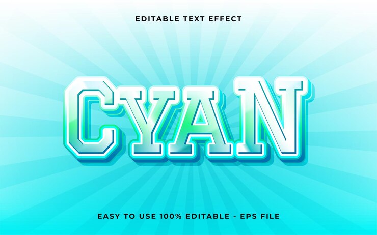 Vector plantilla de efecto de texto editable de estilo cyan 3d