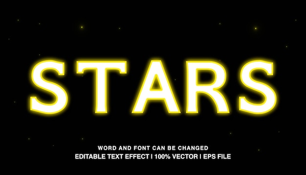 Vector plantilla de efecto de texto editable de estrellas tipografía futurista de luz de neón amarilla