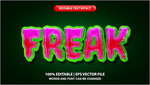 Plantilla de efecto de texto editable Freak, tipografía de estilo de fuente de efecto limo rosa y verde brillante