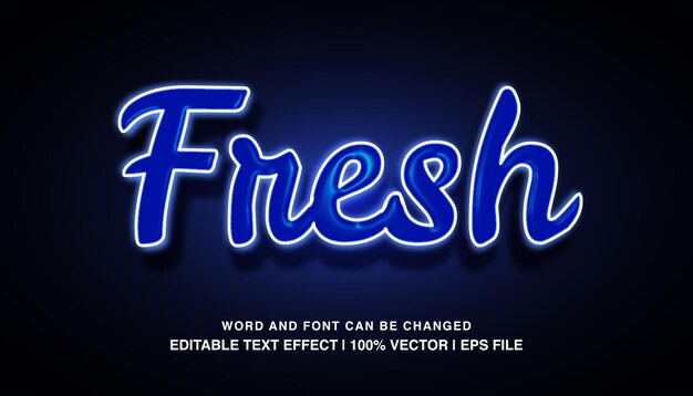 Plantilla de efecto de texto editable fresco tipografía de brillo de neón azul