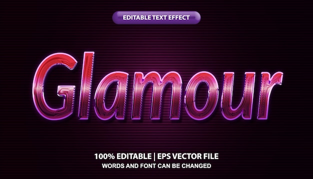 Plantilla de efecto de texto editable de glamour, estilo de fuente de efecto de neón púrpura futurista