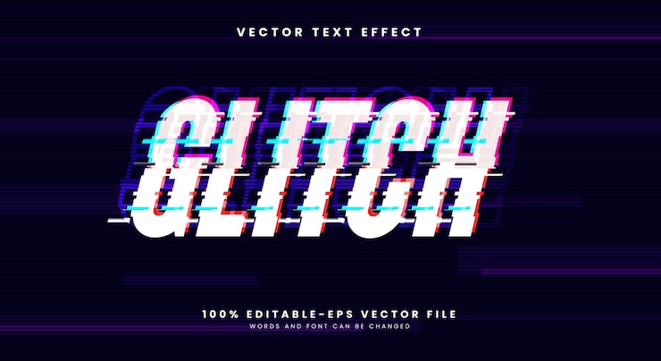 Vector plantilla de efecto de texto editable de glitch adecuada para el estilo de distorsión