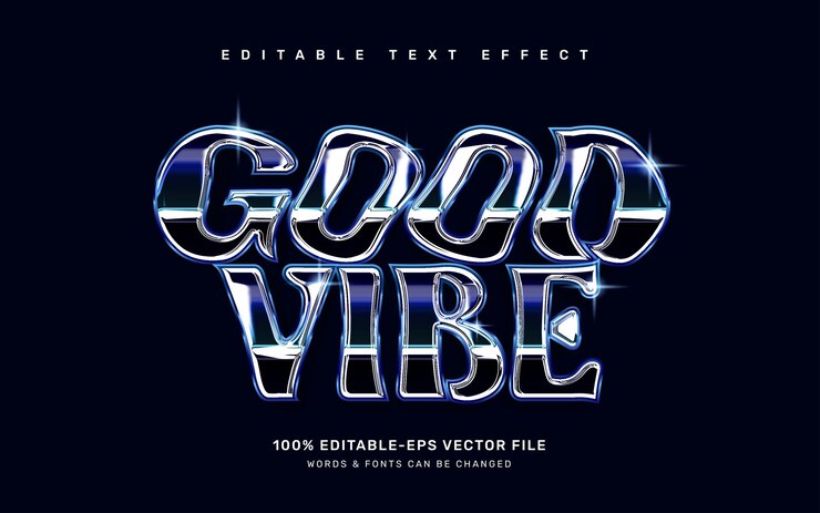 Vector plantilla de efecto de texto editable de groovy chrome cita de buen rollo