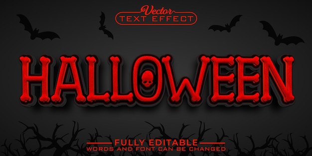 Vector plantilla de efecto de texto editable de halloween rojo esqueleto