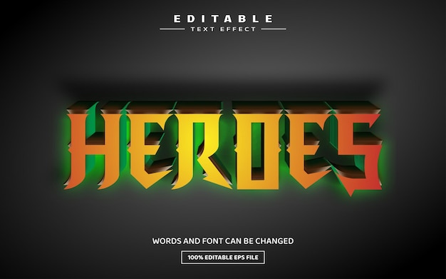 Plantilla de efecto de texto editable heroes 3d