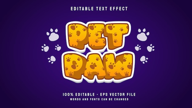 Plantilla de efecto de texto editable de juego de dibujos animados 3d de pata de mascota