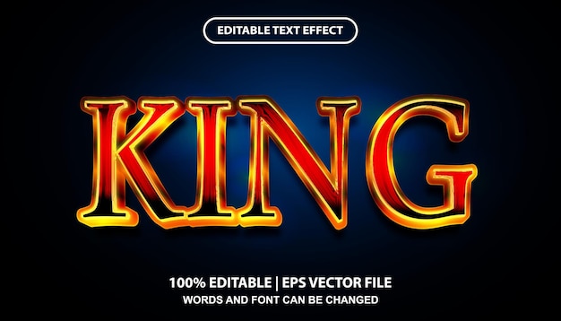 Plantilla de efecto de texto editable king, lujo dorado y estilo de efecto de fuente degradado rojo