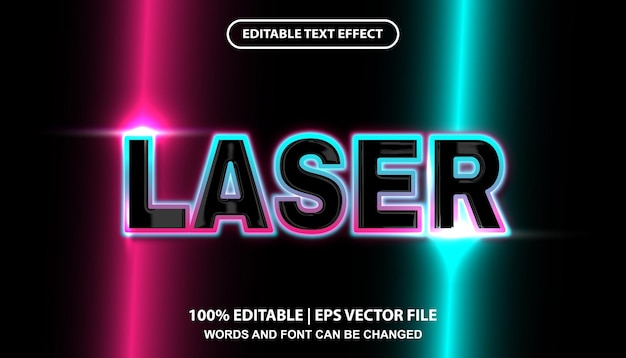 Plantilla de efecto de texto editable con láser, Letras con estilo futurista de efecto de luz de neón rosa y azul