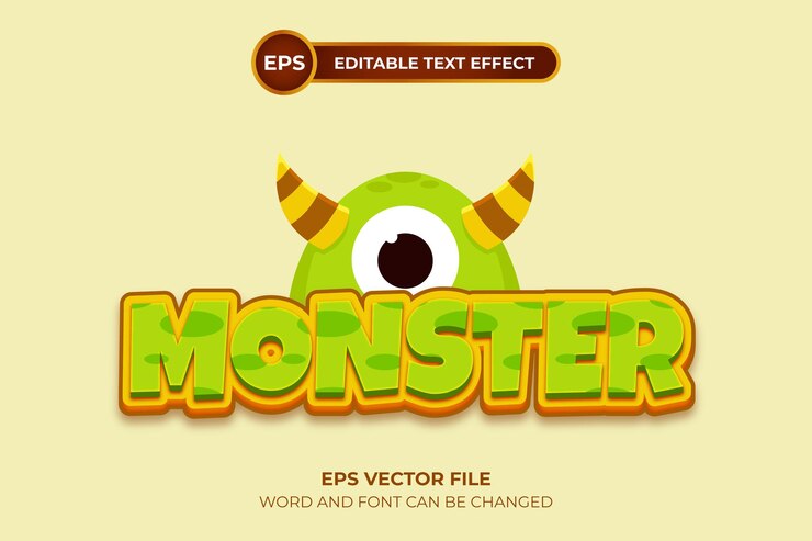 Vector plantilla de efecto de texto editable de monstruo