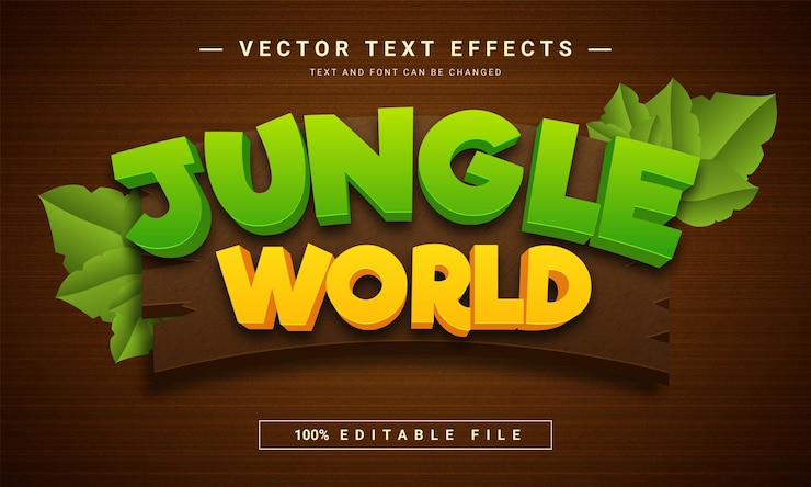 Vector plantilla de efecto de texto editable de mundo de la selva