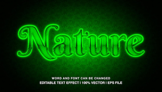 Plantilla de efecto de texto editable de naturaleza tipografía futurista de luz de neón verde