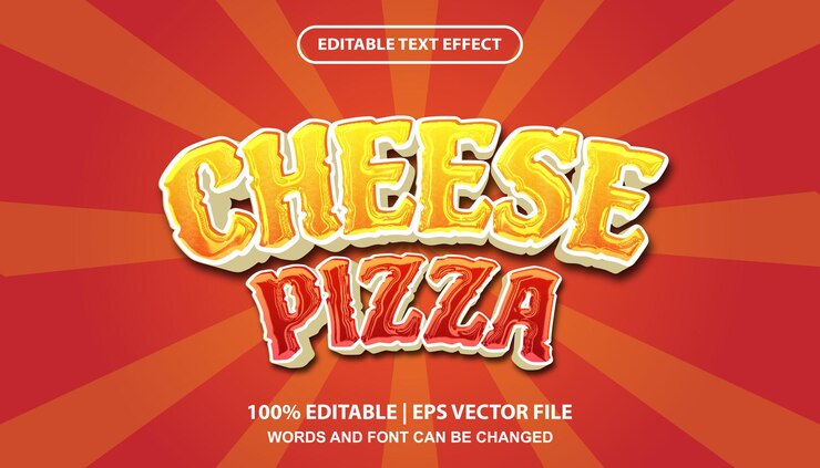Vector plantilla de efecto de texto editable de pizza de queso