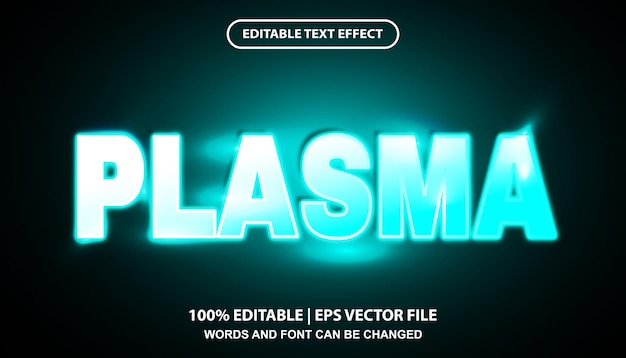 Plantilla de efecto de texto editable de plasma, estilo de fuente de efecto de luz de neón azul brillante