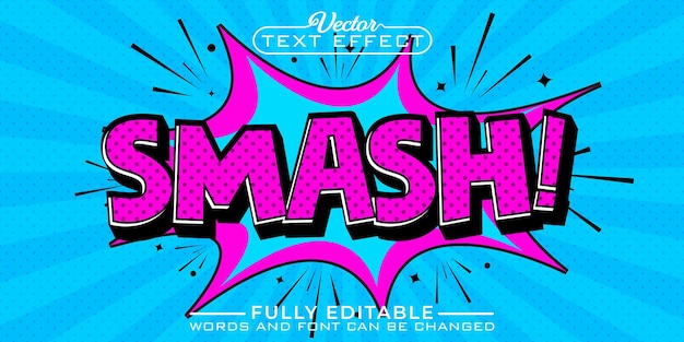 Plantilla de efecto de texto editable Pop Art Smash Vector