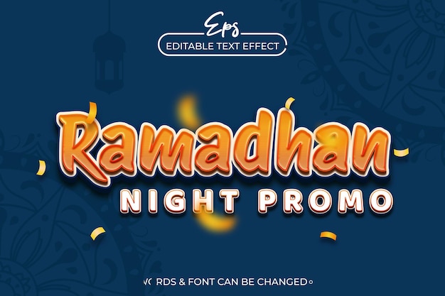 Vector plantilla de efecto de texto editable para la promoción de la noche de ramadán