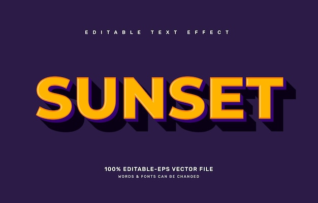 Plantilla de efecto de texto editable de puesta de sol retro