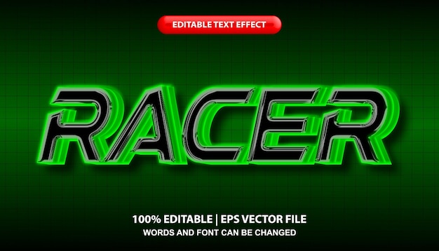 Plantilla de efecto de texto editable Racer, letras con estilo de fuente de efecto de luz de neón futurista