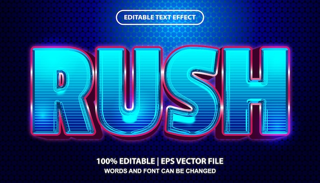 Plantilla de efecto de texto editable rush, efecto degradado azul con patrón gráfico