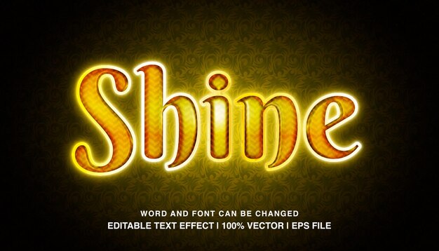 Plantilla de efecto de texto editable Shine Tipo de letra brillante de neón dorado en negrita 3d