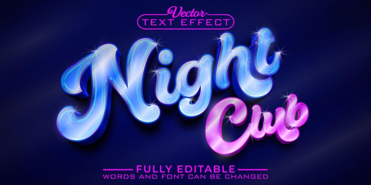Vector plantilla de efecto de texto editable shiny night club