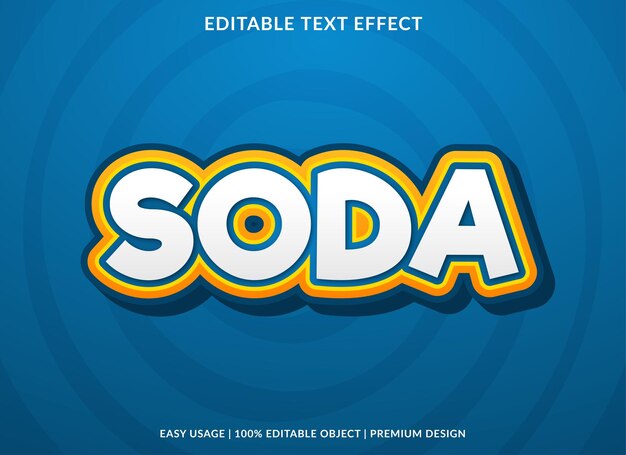 Plantilla de efecto de texto editable de soda con estilo 3d y fondo abstracto