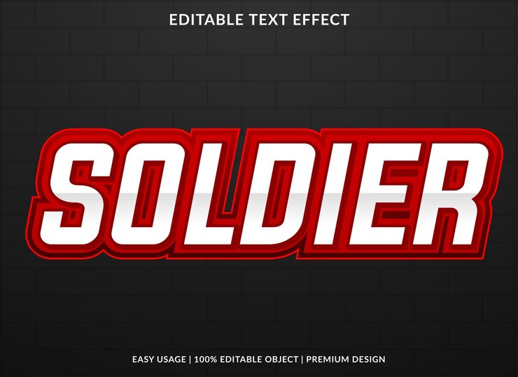 Vector plantilla de efecto de texto editable de soldado con estilo de fondo abstracto