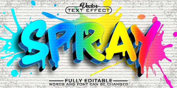 Vector plantilla de efecto de texto editable de spray de graffiti colorido
