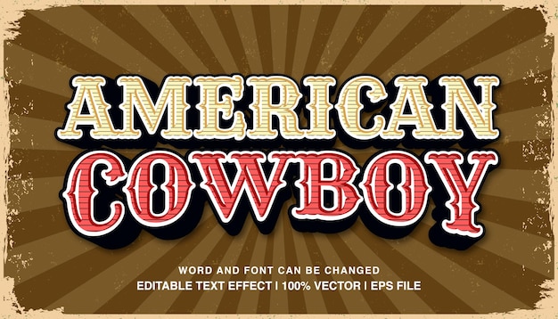 Plantilla de efecto de texto editable de vaquero americano Estilo vintage en negrita 3d