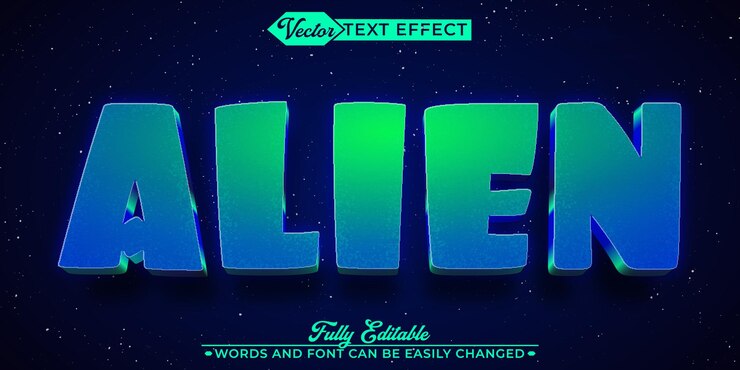 Vector plantilla de efecto de texto editable de vector alienígena verde de dibujos animados